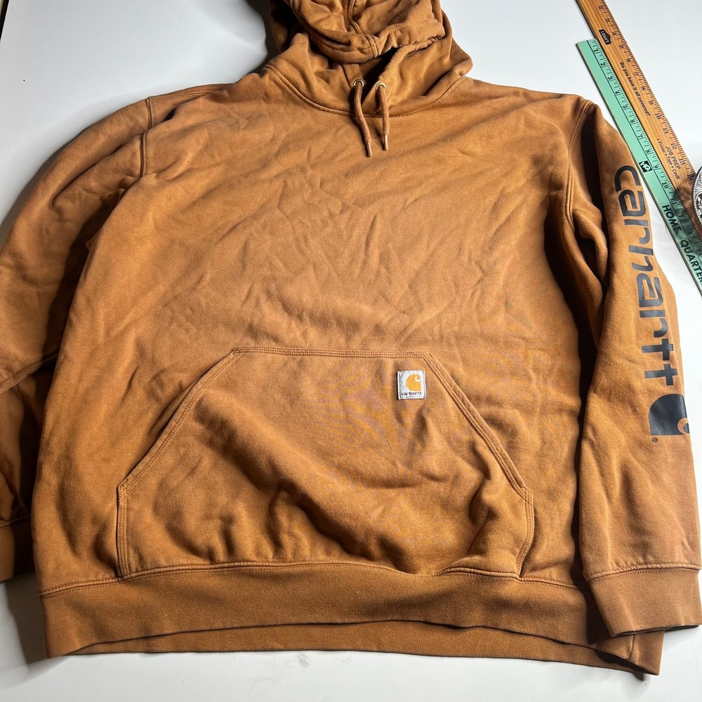 Carhartt Mens Loose Fit Midweight Logo Sleeve Hoodie Brown 2XL K288